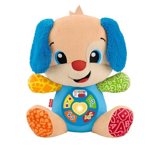 Image of Fisher-Price Baby Learning Toy Laugh & Learn Smart Stages Puppy Musical Plush with Smart Stages for Infants Ages 6+ Months, Multilanguage Version: Dutch, English, French, German, Italian, JFD20