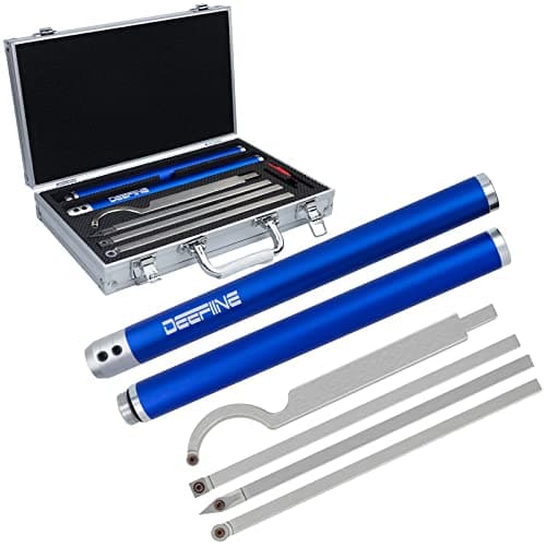Image of DEEFIINE Carbide Tip Wood Lathe Turning Tool Kit, Lathe Roughing and Finishing Hollow Tool Interchangeable Aluminum Alloy Handle with Diamond Round Square Carbide Inserts (Metal Handle)