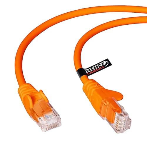 Image of rhinocables CAT 5e High-Speed Ethernet Cable - Reliable LAN Network RJ45 Cable for Fast Internet & Data Transfer | Durable WiFi Broadband Cable for Gaming & Streaming, (10m, Orange, Pack of 1)