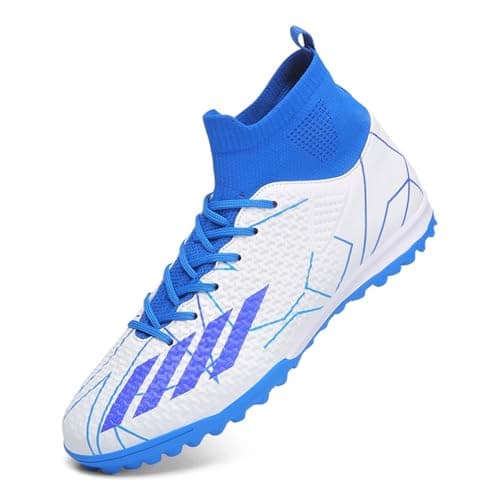 Image of Football Boots Boys Astro Turf Men Indoor Futsal Shoes Unisex Youth Rugby Shoes Adult AG FG TF Wide Training Sneaker Breathable (White TF,8)