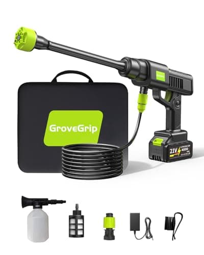 Image of GroveGrip Cordless Pressure Washer with 1X4000mAh Batteries, 870 PSI Portable Power Cleaner with 10-Level Adjustable Pressure & 6-in-1 Nozzle for Cars, Patios & Tap-Free Garden Watering
