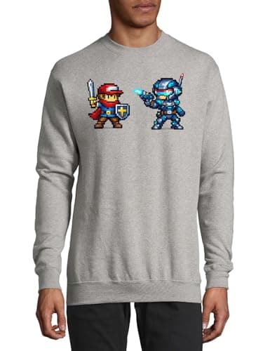Image of Pixel Art Dual Character Battle Cotton Sweater Sweatshirt Pullover Jumper Gray Small