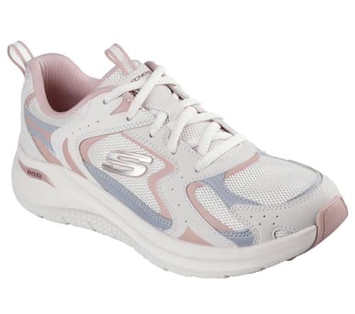 Image of Skechers Women's Arch Fit 2.0 Vintage Luxe Sneaker, Pink Leather/Mesh/Gray Trim, 8 UK