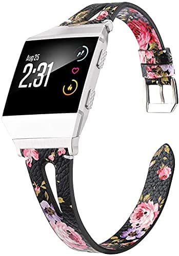 Image of Chainfo Compatible with Fitbit Ionic Strap, Leather Replacement Band Strap Wristband Watch Band Bracelet Wrist Straps with Metal Buckle (Pattern 5)