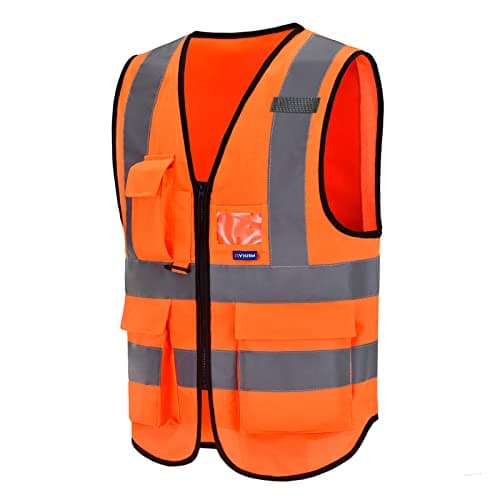 Image of Hi vis Jackets Orange high viz Class 2 hi vis Zipper Front High Visibility Vest Hi Vis Executive Vest Waistcoat with Phone & ID Pockets