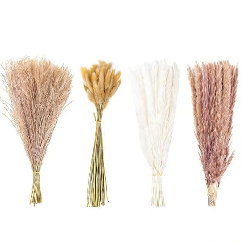 Image of Der Rose 100 Pack Artificial Pampas Grass Plant with Bunny Tail Dried Flowers Bouquet Natural Fake Grass for Boho Home Living Room Decor Wedding Table Decorations 43cm