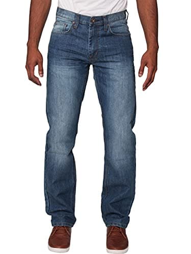 Image of New Mens Enzo Regular Fit Straight Denim Blue Jeans Pants All Waist Sizes Mid Stone Wash 34 W X30L
