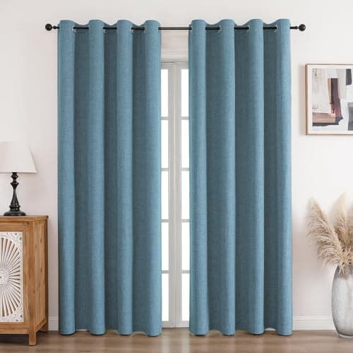 Image of CUCRAF 100% Blackout Curtains Light Blue 90 Inch Drop 2 Panels Soft Texture Energy Saving Sun Blocking Thermal Eyelet Curtains for Bedroom Living Room 66 X 90 Inch