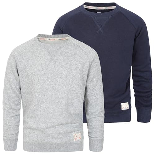 Image of Blu Apparel Kids Premium Crew Neck Sweatshirt Boys Girls Cotton Blend Sweaters Unisex Childrens Jumper (UK, Age, 13 Years, Regular, Navy & Grey Marl 2 Pack)