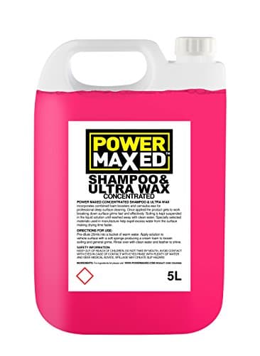 Image of Power Maxed Car Shampoo & Ultra Wax 5L - High Foam Car Wash with Carnauba Wax - pH Balanced Vehicle Cleaning Shampoo for Gloss Finish - Safe for Paint, Plastic, Rubber & Glass