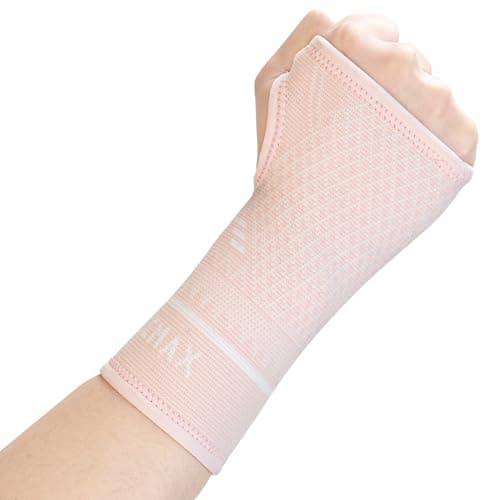 Image of INDEEMAX Wrist Support Sleeve 1 Pair, High Copper Infused Compression Wrist Brace with Thumb Loop, Left/Right Palm Hand Support for Carpal Tunnel, Arthritis, Tendonitis, Pain Relief, Sport Pink, M