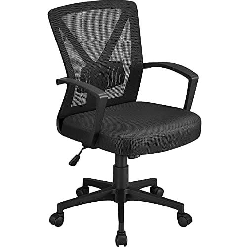 Image of Yaheetech Black Adjustable Office Chair Executive Computer Chair Mid-Back Ergonomic Desk Chair Office Swivel Mesh Chair with Armrest Back Support and Wheels for Home Study or Work Task