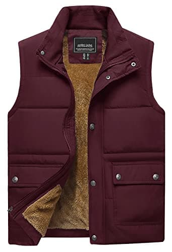 Image of TACVASEN Mens Body Warmers Winter Fleece Sleeveless Jacket Thermal Outerwear Gilets Quilted Windproof Warm Vests for Outdoor Fishing Wine, 2XL