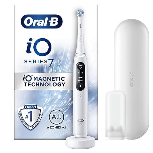 Image of Oral-B iO7 Electric Toothbrush with Revolutionary Magnetic Technology, App Connected Handle, 1 Toothbrush Head and Travel Case, 5 Modes with Teeth Whitening, Gift Set, White