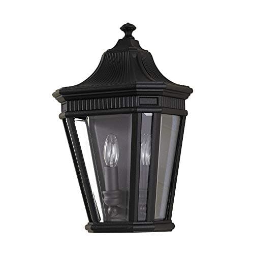 Image of Outdoor IP44-2 Bulb Half Lantern Wall Light - Sconce - Black - LED E14 60W Bulb - Outside - External - Exterior