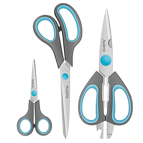 Image of Asdirne Kitchen Scissors, Sharp Stainless Steel Blades and Soft Handles, Multifunctional Scissors Set, 3PCs, Blue/Grey