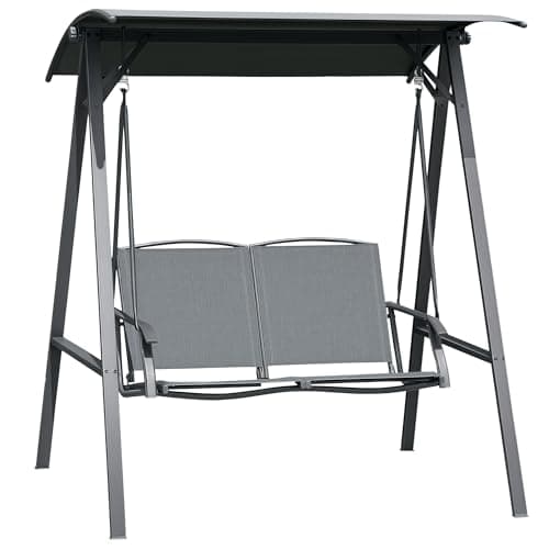Image of Outsunny 2 Seater Garden Swing Seat Swing Chair, Outdoor Canopy Swing Bench with Adjustable Shade, Metal Frame and Texteline Seat, Dark Grey