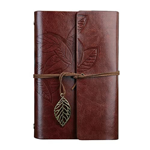 Image of NectaRoy Vintage Retro PU Leather Cover Notebook Journal Diary, Leaf Pattern Spiral Blank String Daily Notepad, Kraft Paper, Retro Pendants, Classic Embossed, Loose Leaf
