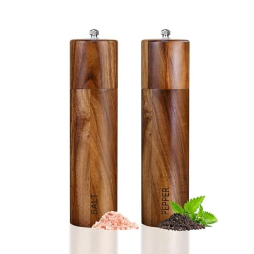 Image of Haomacro Premium Acrylic Salt and Pepper Grinder Set, Manual Salt and Pepper Mills, Wooden Shakers with Adjustable Ceramic Core-Salt Grinder and Pepper Mill (8 Inch)