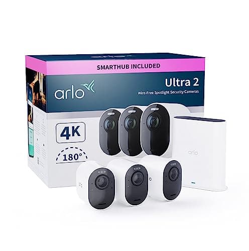 Image of Arlo Ultra 2 Security Camera Outdoor, 4K UHD, Wireless CCTV, 6-Month Battery, Colour Night Vision, Weatherproof, Bright Spotlight, 2-Way Audio, 3 Cam Kit, Arlo Secure Trial Included, White