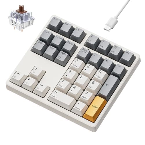 Image of Mechanical Number Pad,34 Key Wired USB Numeric Keypad White Backlit Hot Swappable Numpad with PBT Keycaps for Laptop, MacBook,PC Desktop (Retro Beige,Brown Switch)