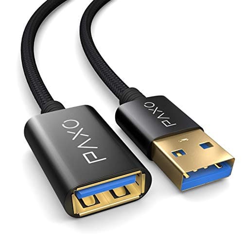 Image of PAXO USB extension 3m, 10 Gbit/s (1.25 GByte/s), USB 3.2 Gen2 (3.0, 3.1), USB extension cable, A plug to A socket, black, fabric jacket