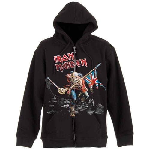 Image of Rock Off officially licensed products Iron Maiden Scuffed Trooper Official Unisex Hoodie Hooded Top (Small) Black