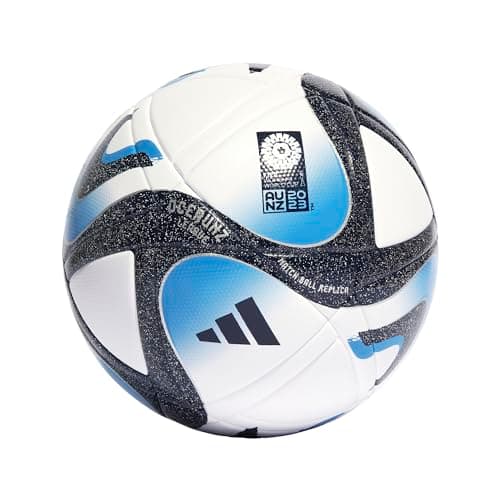 Image of adidas HT9015, 5 Unisex Ball (Laminated) Oceaunz League Football, White/Collegiate Navy/Bright Blue/Silver Met