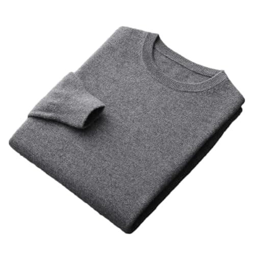 Image of 100% Merino Wool Sweater Mens Crew Neck Pullover Tops Solid Color Seamless Sweater Basic Jumper Dark Gray9 XL