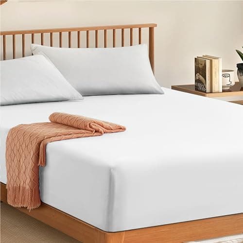 Image of My Home Store Cotton Fitted Sheets King Size - 100% Egyptian Cotton 300TC Hotel Quality 30 cm Fitted Bedsheets (White)