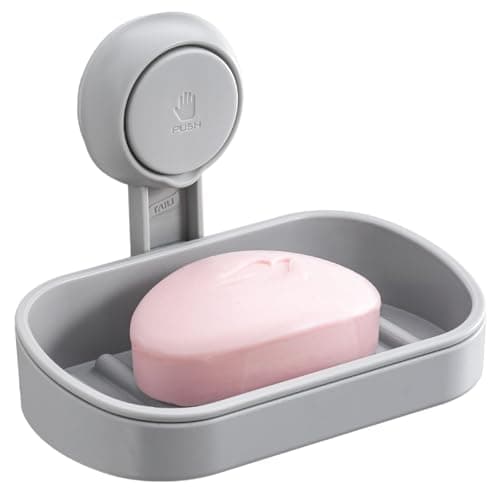 Image of TAILI Suction Soap Dish for Shower, Max Hold 3 KG Shower Soap Holder for Bathroom, Wall Mounted Sponge Tray, Drill-Free, Removable Bathtub Organizer, Waterproof, Plastic Sink Holder Suction Cup, Grey