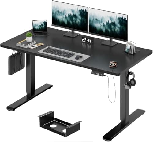 Image of Devoko Electric Standing Desk 140x70cm, 18mm Thick Tabletop, Sit-Stand Height Adjustable with Sedentary Reminder, USB Charging Port, 3 Memory Smart Panel, Heavy-Duty Steel Frame (Black)