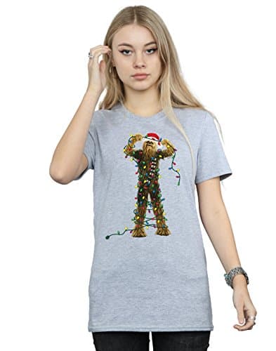 Image of Star Wars Women's Chewbacca Christmas Lights Boyfriend Fit T-Shirt XXX-Large Sport Grey
