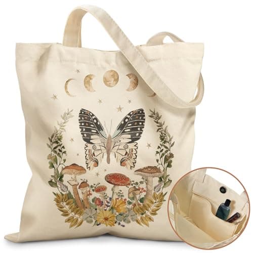 Image of Miss Adola Tote Bag - with Magnetic Buckle and Zipper Inner Pocket for Women Lady Cloth Cotton Tote Bag Aesthetic Star Moon for Travel, Gym, Work, Travel, Shopping