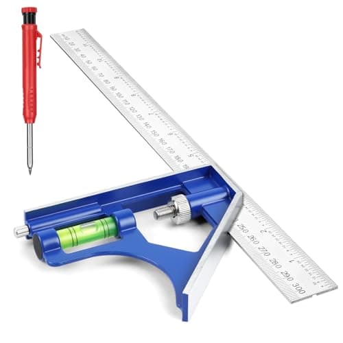 Image of flintronic 300mm Combination Square, Stainless Steel Angle Ruler, with Built in Spirit Level & Marker Pins, Metric & Imperial Scales, Measuring Tool for Carpenter/Engineer/Woodworking
