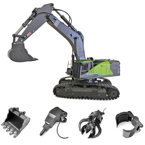 Image of Brickaro RC Engineering Excavator for Adults, 1/14 Scale 22CH 2.4G 4-in-1 Multifunctional Alloy RC Engineering Car Model with Crusher/Log Grab/Excavator 3 Modes, for Engineering Vehicle Enthusiasts