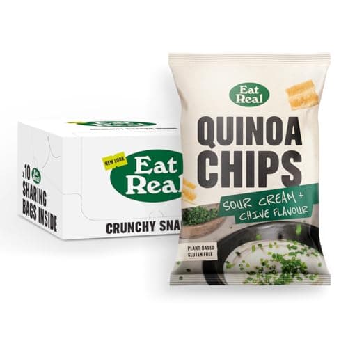 Image of Eat Real, Quinoa Crisps, Sour Cream & Chive, 10 x 90g, Gluten-Free Crisps Multipack, Vegan-Friendly, Healthy Plant-Based Snacks, Chip Snacks