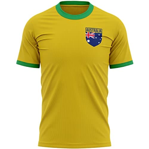 Image of Australia Flag Badge Mens T Shirt, Australian Football Shirt, Commonwealth Competition Supporters for Australia Sports Fan, M, Yellow/Green