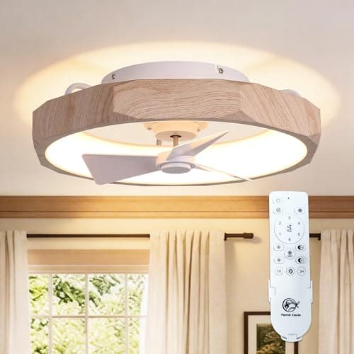 Image of Parrot Uncle 50cm Ceiling Fans with Lights Reversible Fans, Remote Smart Lighting Timing 6 Speeds, Smart Modern Quiet Ceiling Fan Light for Bedroom Living Room Dining Room White + Wood Grain