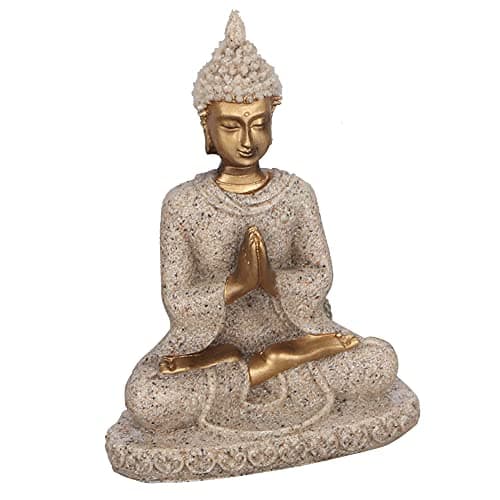 Image of BORDSTRACT Buddha Statue, Meditating Seated Buddha Sculpture, 3.1 Inch Thai Sitting Buddha Statue Carving Figurine Craft for Home, Office, Desk, Decoration, Ornament, Gift(A Golden)