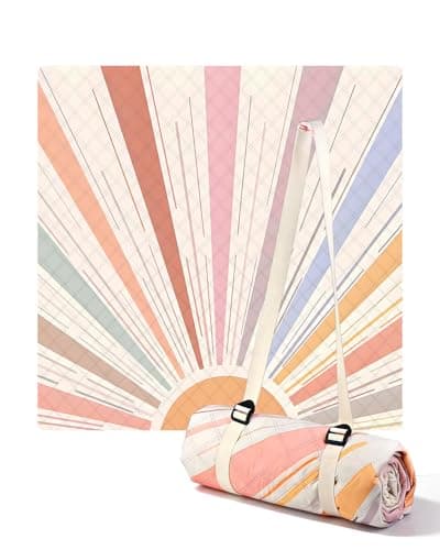 Image of Extra Large 200×200cm Picnic Blanket 6 Layer Composite Waterproof Sandproof Picnic Mat with Carrying Handle,Foldable Washable Outdoor Camping Rug for Picnic,Road Trip,Park & Family Play (Pink,Orange)