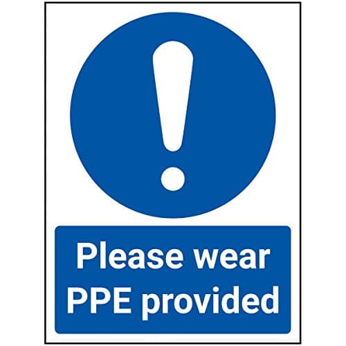 Image of V Safety Please Wear PPE Provided - 150mm x 200mm - Self Adhesive Vinyl
