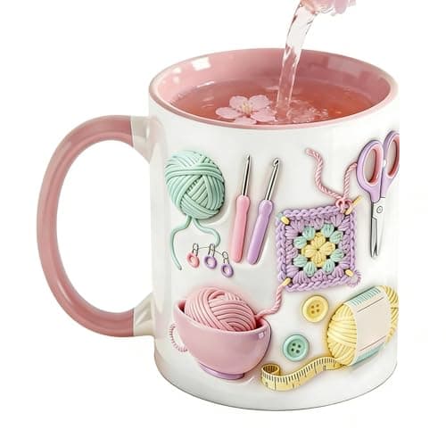 Image of Knitting and Sewing Tools Mug, 11oz Ceramic Coffee Mug, Crochet, Heat Resistant Sewing Theme Drinkware, Sewings Lovers Holiday Drinking Cup, Coffee Cup for Crocheting Mom, for Tea Milk Water