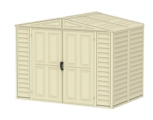 Image of Duramax DuraMate 8 x 6 (3.90 m2) Plastic Garden Storage Shed with Metal Foundation Kit, Skylight kit included, Strong Metal Roof Structure, Maintenance-Free Vinyl Shed - Ivory