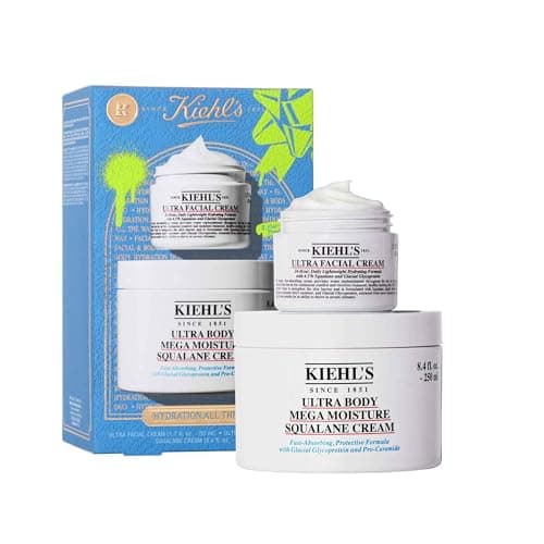 Image of Kiehl's Hydrate All The Way Skincare Gift Set, Includes Ultra Body Squalane Cream 250ml and Ultra Facial Cream 50ml, Fast-Absorbing Body Cream and 72 Hour Facial Moisture for Sensitive Skin
