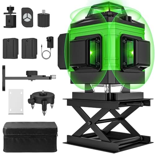 Image of Laser Level Self Leveling 4 x 360°, 4D 16 Lines Professional Green Laser Level with 2 x 2400mAh Batteries, Adjustable Brightness Pulse Mode, Swivel Base Remote Control Wall Bracket (No Tripod Base)