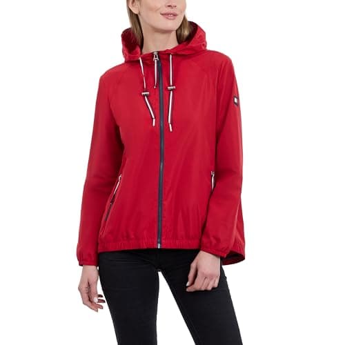 Image of Tommy Hilfiger Women's Lightweight Everyday Weather Resistant Windbreaker, Red, S
