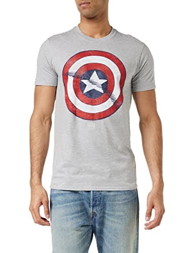 Image of Marvel Men's Captain America Shield T Shirt, Grey Marl, S UK