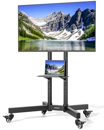 Image of ECOTINY Heavy-Duty Rolling TV Stand for 32–85" Screens — Supports 187 lbs (154 lbs TV + 33 lbs Shelf), Stable Mobile TV Cart with Storage Tray & Locking Wheels, Floor TV Stand, Max VESA 600x400, Black