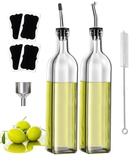 Image of Showvigor Olive Oil Bottle & Vinegar Dispenser Set, 500ML Lead-Free Glass with 2 Nozzles, Funnel, Brush, Labels | Kitchen Gift Set for Cooking & Salad Dressing(2-Pack)